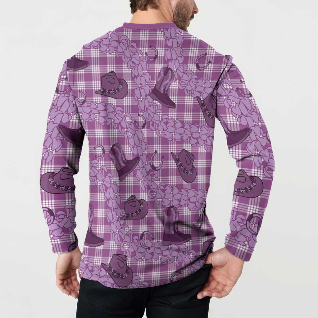 Purple Palaka Hawaii Cowboy Button Sweatshirt Puakenikeni Lei Paniolo Papale Seamless Vibes LT14 - Polynesian Pride