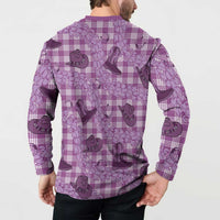 Purple Palaka Hawaii Cowboy Button Sweatshirt Puakenikeni Lei Paniolo Papale Seamless Vibes LT14 - Polynesian Pride