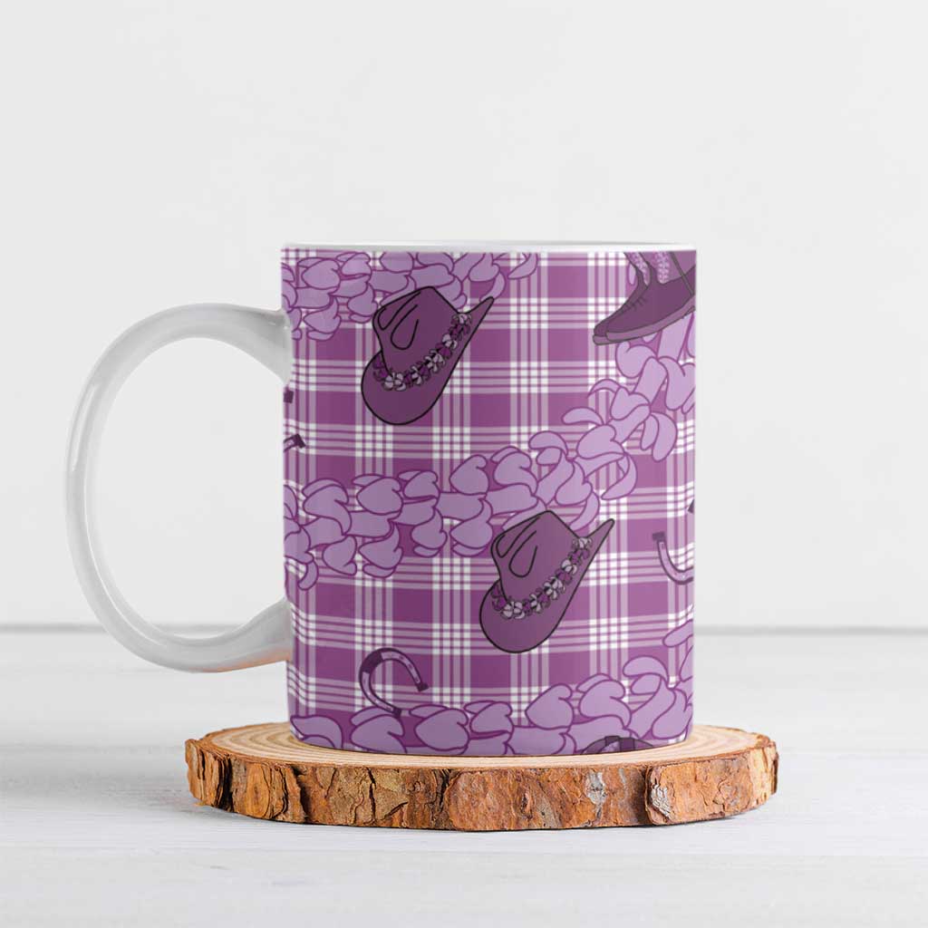 Purple Palaka Hawaii Cowboy Ceramic Mug Puakenikeni Lei Paniolo Papale Seamless Vibes LT14 Purple - Polynesian Pride