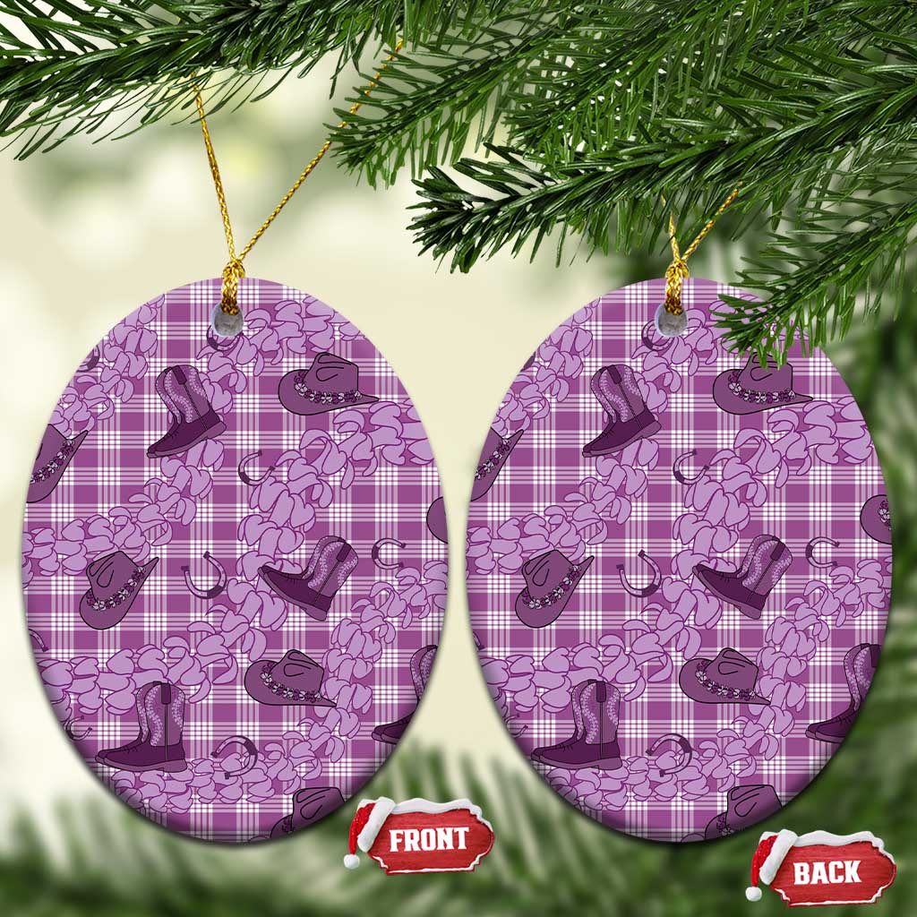 Purple Palaka Hawaii Cowboy Ceramic Ornament Puakenikeni Lei Paniolo Papale Seamless Vibes - Polynesian Pride