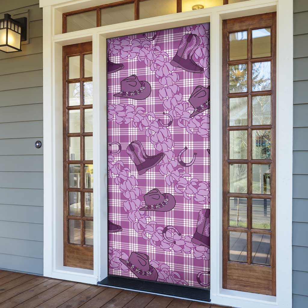 Purple Palaka Hawaii Cowboy Door Cover Puakenikeni Lei Paniolo Papale Seamless Vibes - Polynesian Pride