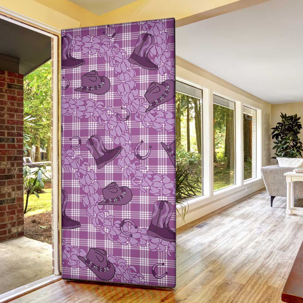 Purple Palaka Hawaii Cowboy Door Cover Puakenikeni Lei Paniolo Papale Seamless Vibes - Polynesian Pride