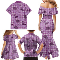 Purple Palaka Hawaii Cowboy Family Matching Mermaid Dress and Hawaiian Shirt Puakenikeni Lei Paniolo Papale Seamless Vibes - Polynesian Pride