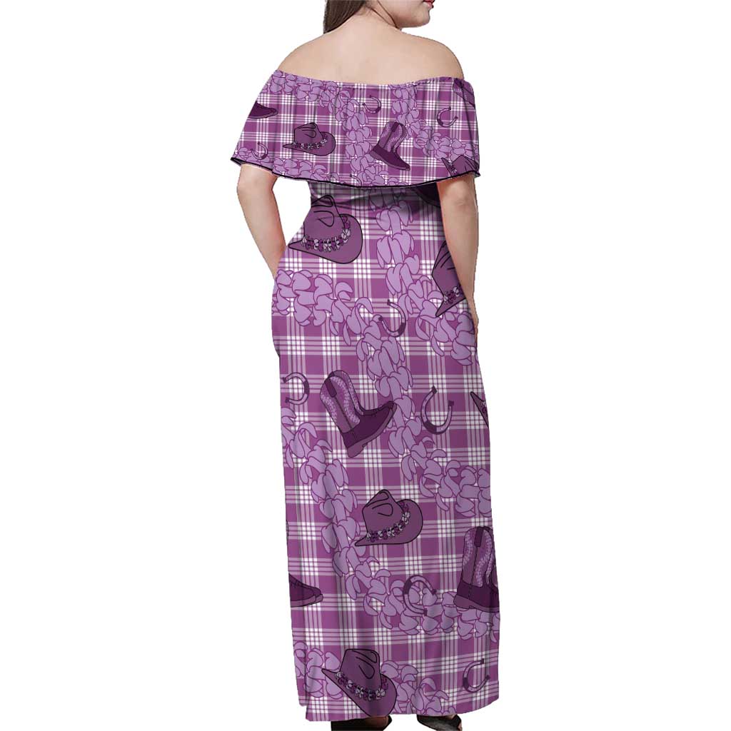 Purple Palaka Hawaii Cowboy Family Matching Off Shoulder Maxi Dress and Hawaiian Shirt Puakenikeni Lei Paniolo Papale Seamless Vibes - Polynesian Pride
