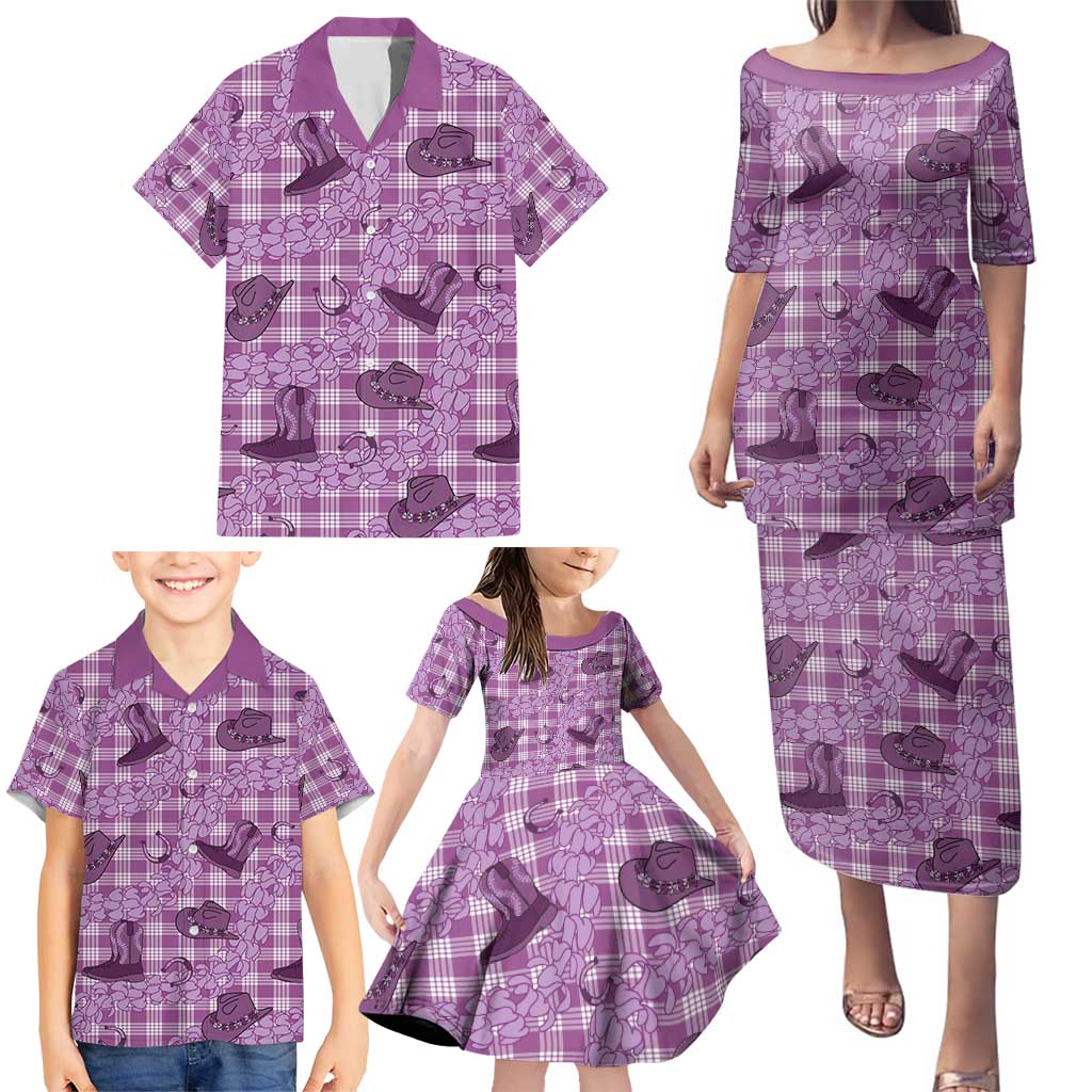 Purple Palaka Hawaii Cowboy Family Matching Puletasi and Hawaiian Shirt Puakenikeni Lei Paniolo Papale Seamless Vibes LT14 - Polynesian Pride