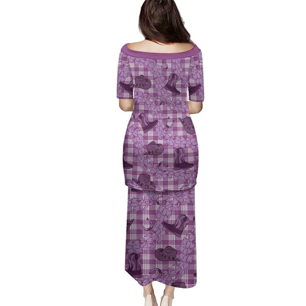 Purple Palaka Hawaii Cowboy Family Matching Puletasi and Hawaiian Shirt Puakenikeni Lei Paniolo Papale Seamless Vibes - Polynesian Pride