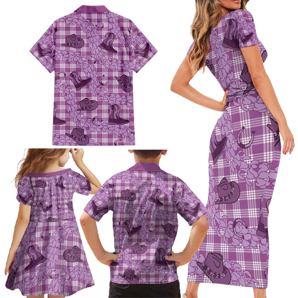 Purple Palaka Hawaii Cowboy Family Matching Short Sleeve Bodycon Dress and Hawaiian Shirt Puakenikeni Lei Paniolo Papale Seamless Vibes - Polynesian Pride