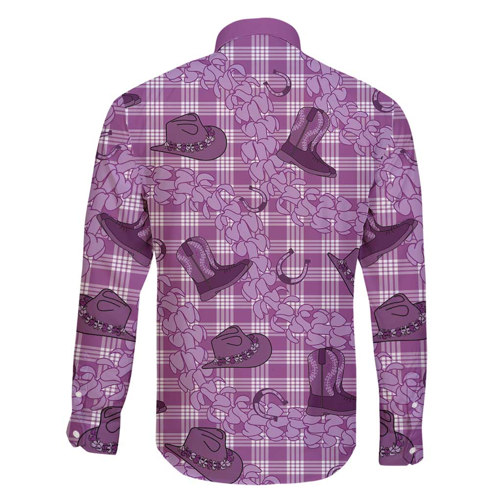 Purple Palaka Hawaii Cowboy Family Matching Short Sleeve Bodycon Dress and Hawaiian Shirt Puakenikeni Lei Paniolo Papale Seamless Vibes - Polynesian Pride