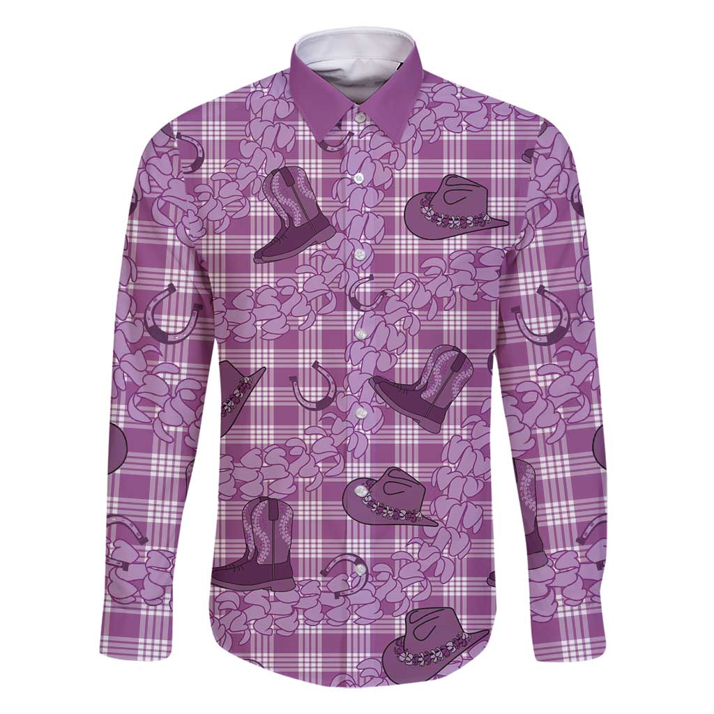 Purple Palaka Hawaii Cowboy Family Matching Summer Maxi Dress and Hawaiian Shirt Puakenikeni Lei Paniolo Papale Seamless Vibes - Polynesian Pride
