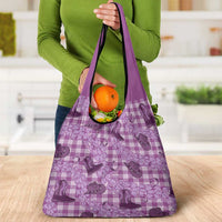 Purple Palaka Hawaii Cowboy Grocery Bag Puakenikeni Lei Paniolo Papale Seamless Vibes - Polynesian Pride