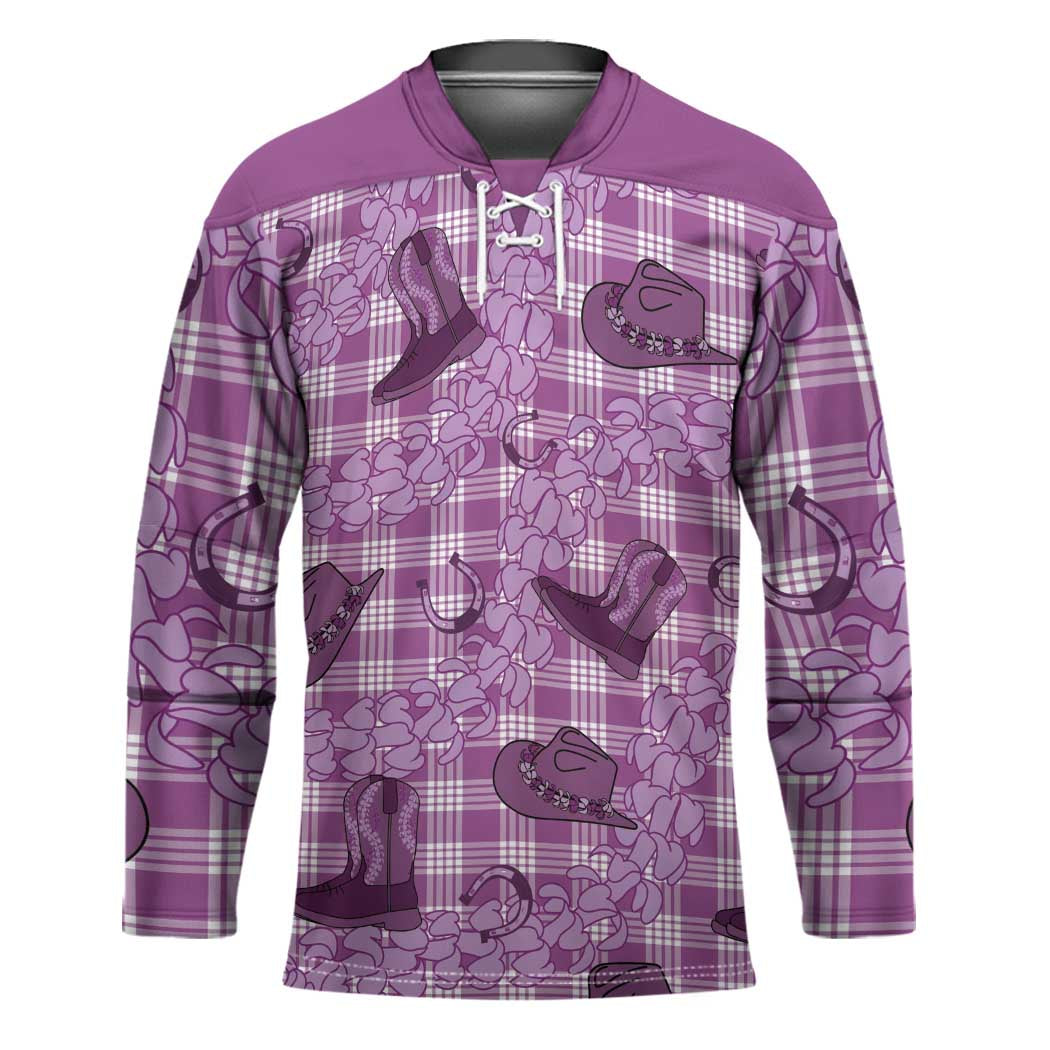 Purple Palaka Hawaii Cowboy Hockey Jersey Puakenikeni Lei Paniolo Papale Seamless Vibes LT14 Unisex Purple - Polynesian Pride