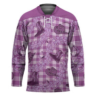 Purple Palaka Hawaii Cowboy Hockey Jersey Puakenikeni Lei Paniolo Papale Seamless Vibes - Polynesian Pride