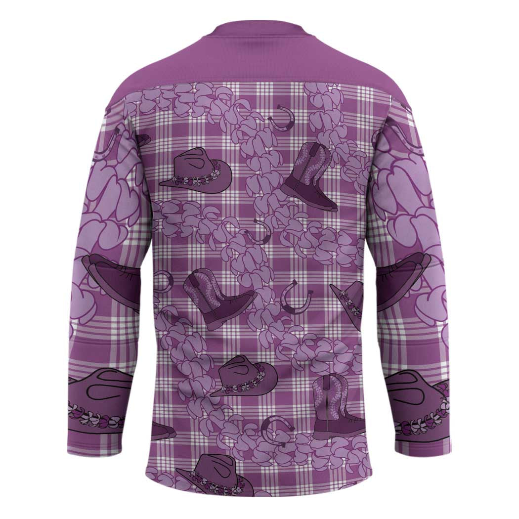 Purple Palaka Hawaii Cowboy Hockey Jersey Puakenikeni Lei Paniolo Papale Seamless Vibes - Polynesian Pride