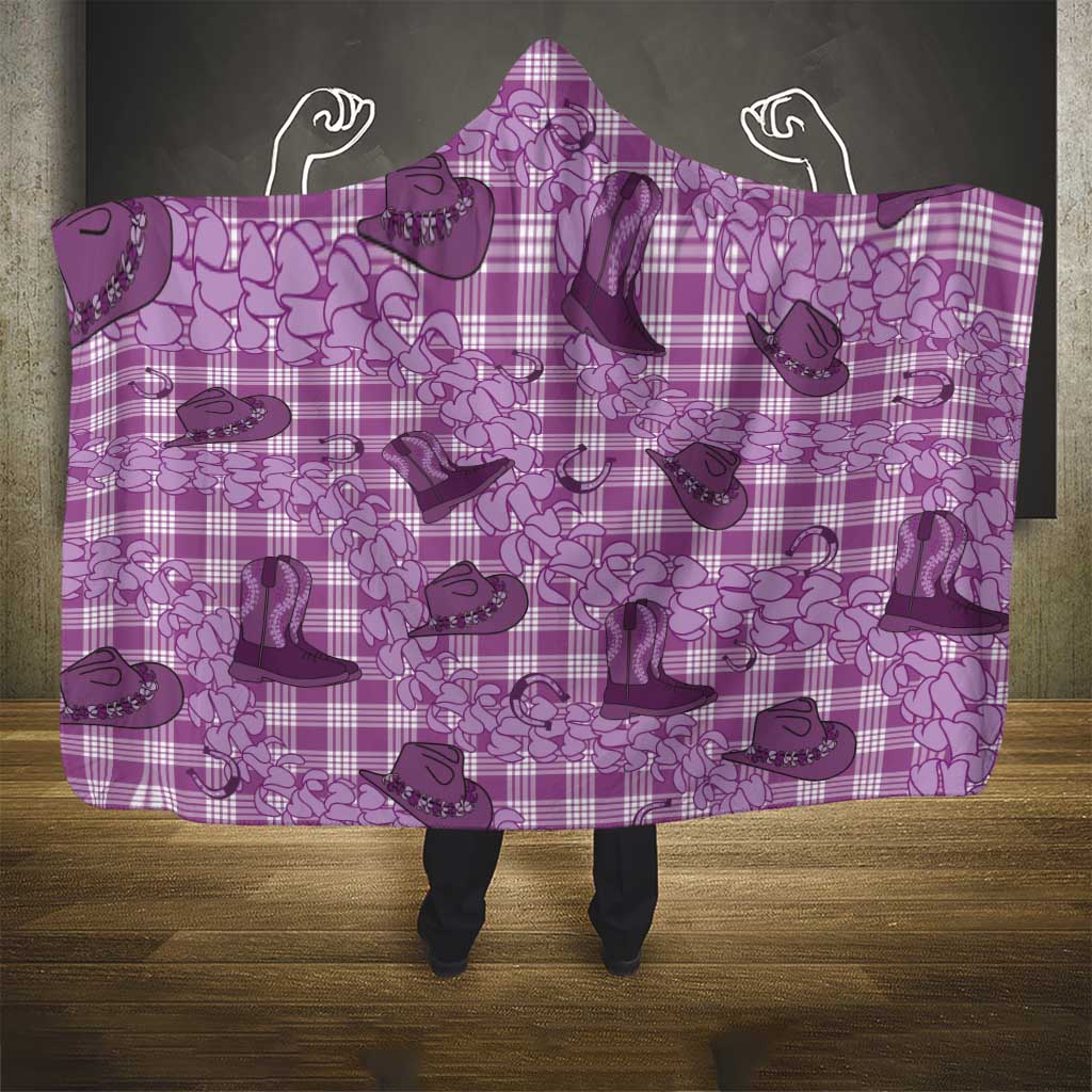 Purple Palaka Hawaii Cowboy Hooded Blanket Puakenikeni Lei Paniolo Papale Seamless Vibes - Polynesian Pride