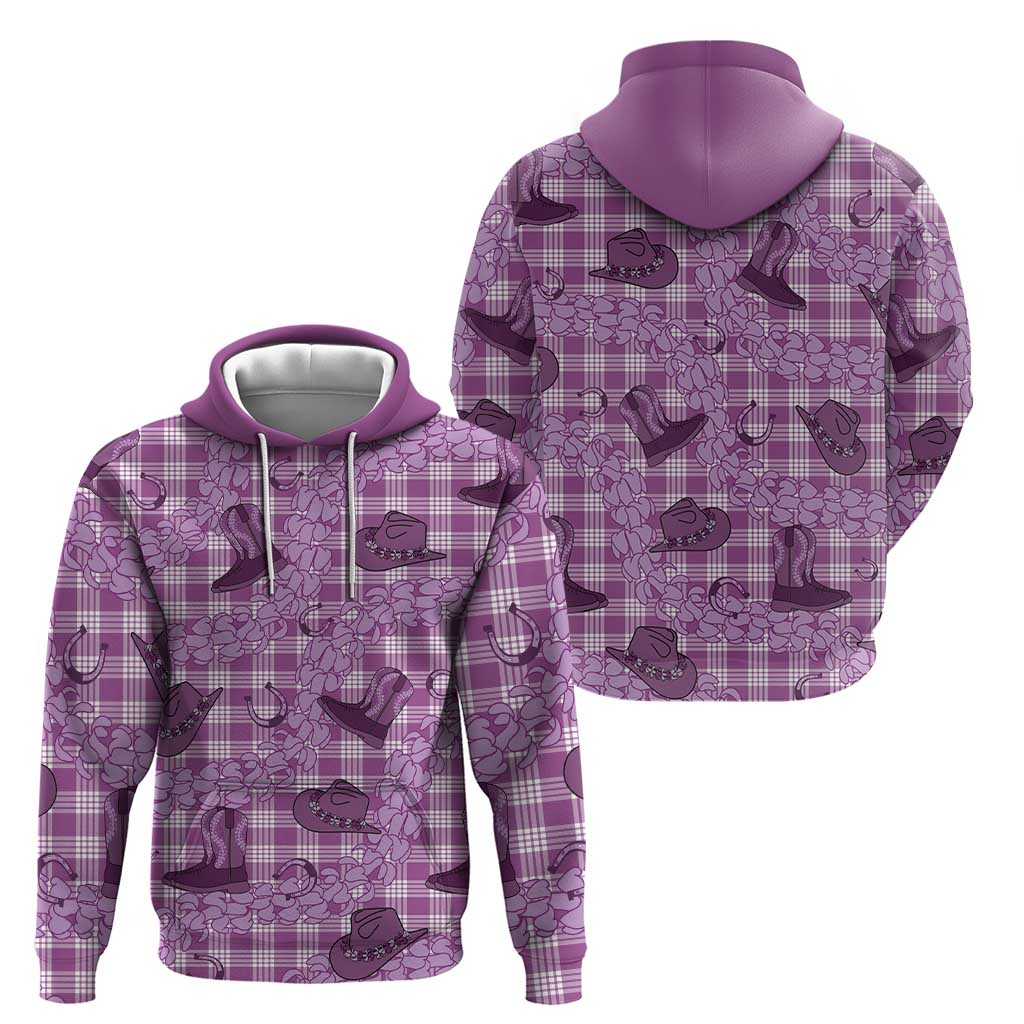 Purple Palaka Hawaii Cowboy Hoodie Puakenikeni Lei Paniolo Papale Seamless Vibes - Polynesian Pride