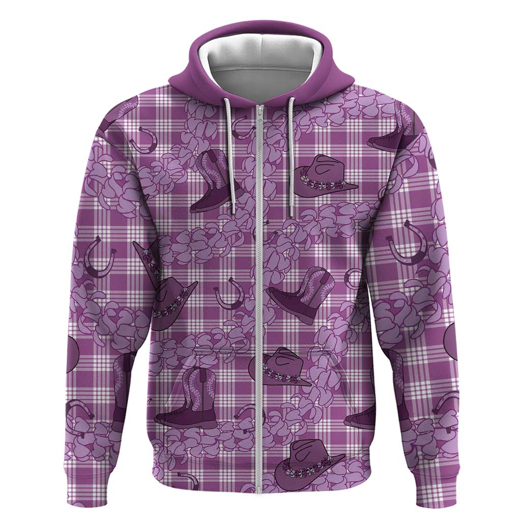 Purple Palaka Hawaii Cowboy Hoodie Puakenikeni Lei Paniolo Papale Seamless Vibes - Polynesian Pride