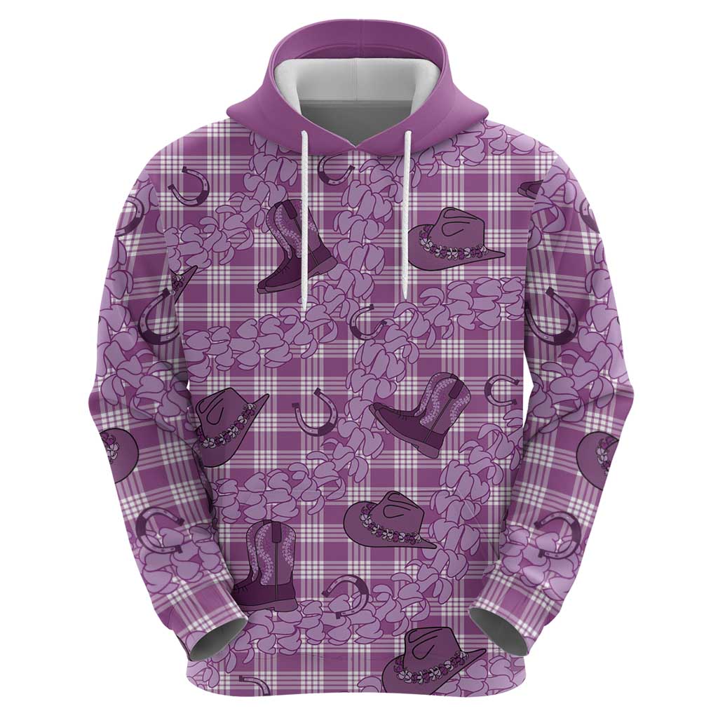 Purple Palaka Hawaii Cowboy Hoodie Puakenikeni Lei Paniolo Papale Seamless Vibes - Polynesian Pride