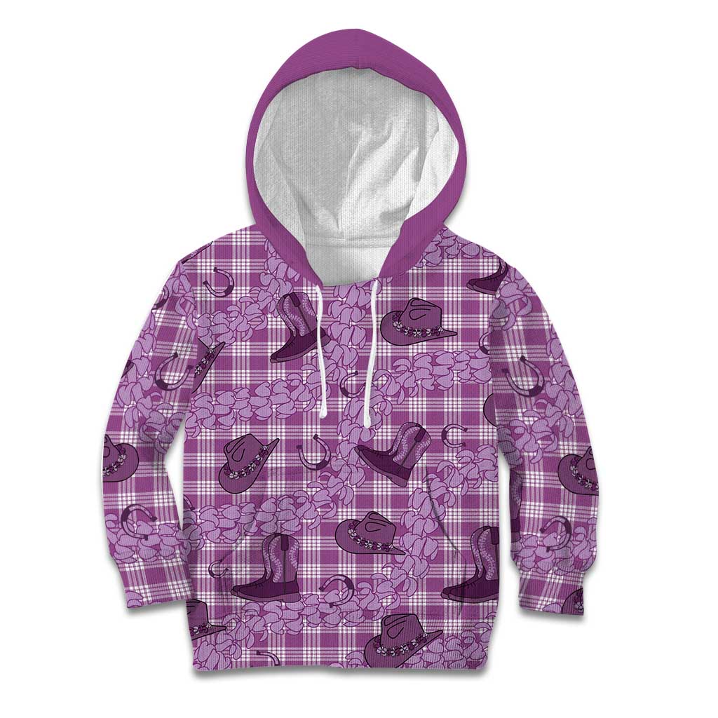 Purple Palaka Hawaii Cowboy Kid Hoodie Puakenikeni Lei Paniolo Papale Seamless Vibes - Polynesian Pride
