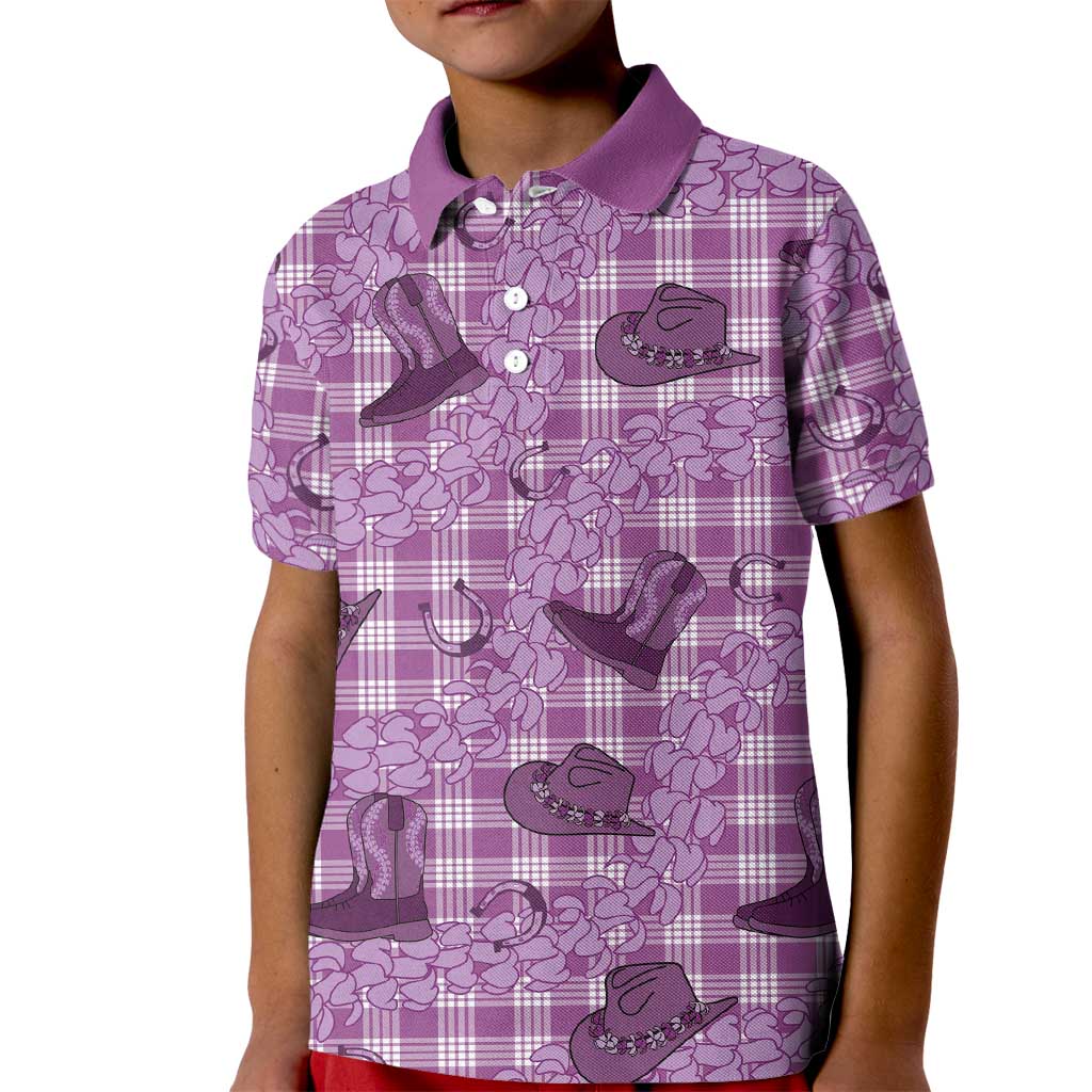 Purple Palaka Hawaii Cowboy Kid Polo Shirt Puakenikeni Lei Paniolo Papale Seamless Vibes - Polynesian Pride