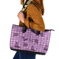 Purple Palaka Hawaii Cowboy Leather Tote Bag Puakenikeni Lei Paniolo Papale Seamless Vibes - Polynesian Pride