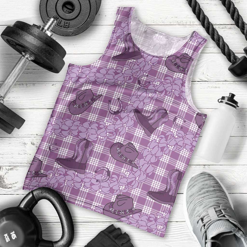 Purple Palaka Hawaii Cowboy Men Tank Top Puakenikeni Lei Paniolo Papale Seamless Vibes - Polynesian Pride