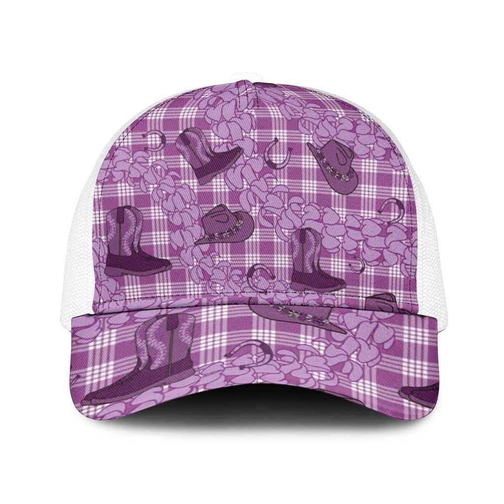 Purple Palaka Hawaii Cowboy Mesh Trucker Cap Puakenikeni Lei Paniolo Papale Seamless Vibes - Polynesian Pride