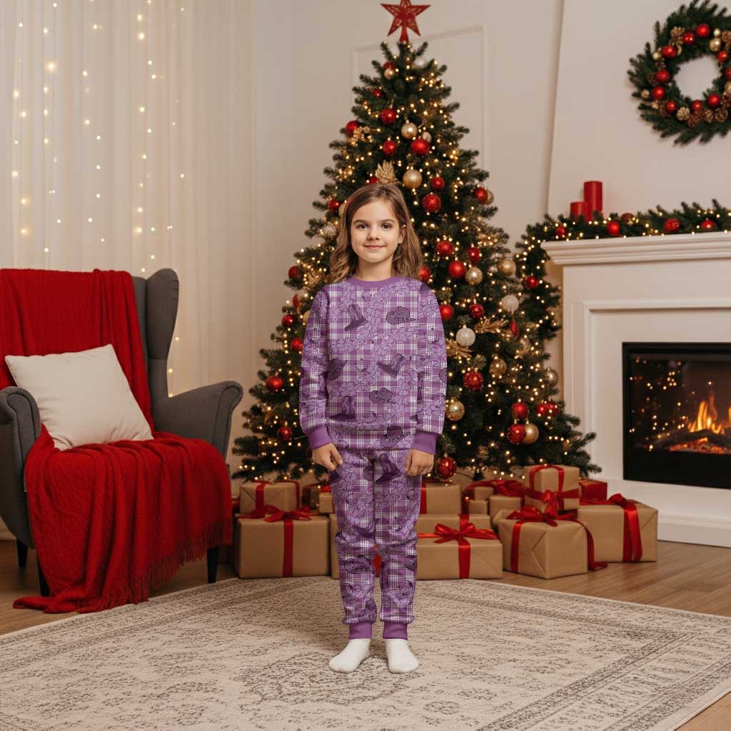 Purple Palaka Hawaii Cowboy Christmas Pajama Set Puakenikeni Lei Paniolo Papale Seamless Vibes - Polynesian Pride