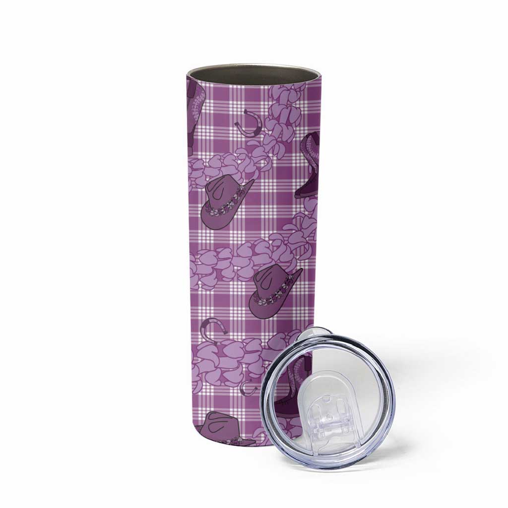 Purple Palaka Hawaii Cowboy Skinny Tumbler Puakenikeni Lei Paniolo Papale Seamless Vibes - Polynesian Pride