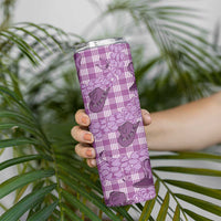 Purple Palaka Hawaii Cowboy Skinny Tumbler Puakenikeni Lei Paniolo Papale Seamless Vibes - Polynesian Pride