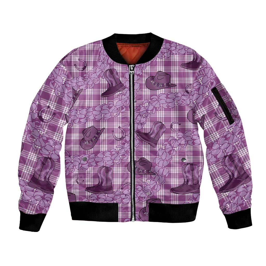 Purple Palaka Hawaii Cowboy Sleeve Zip Bomber Jacket Puakenikeni Lei Paniolo Papale Seamless Vibes - Polynesian Pride