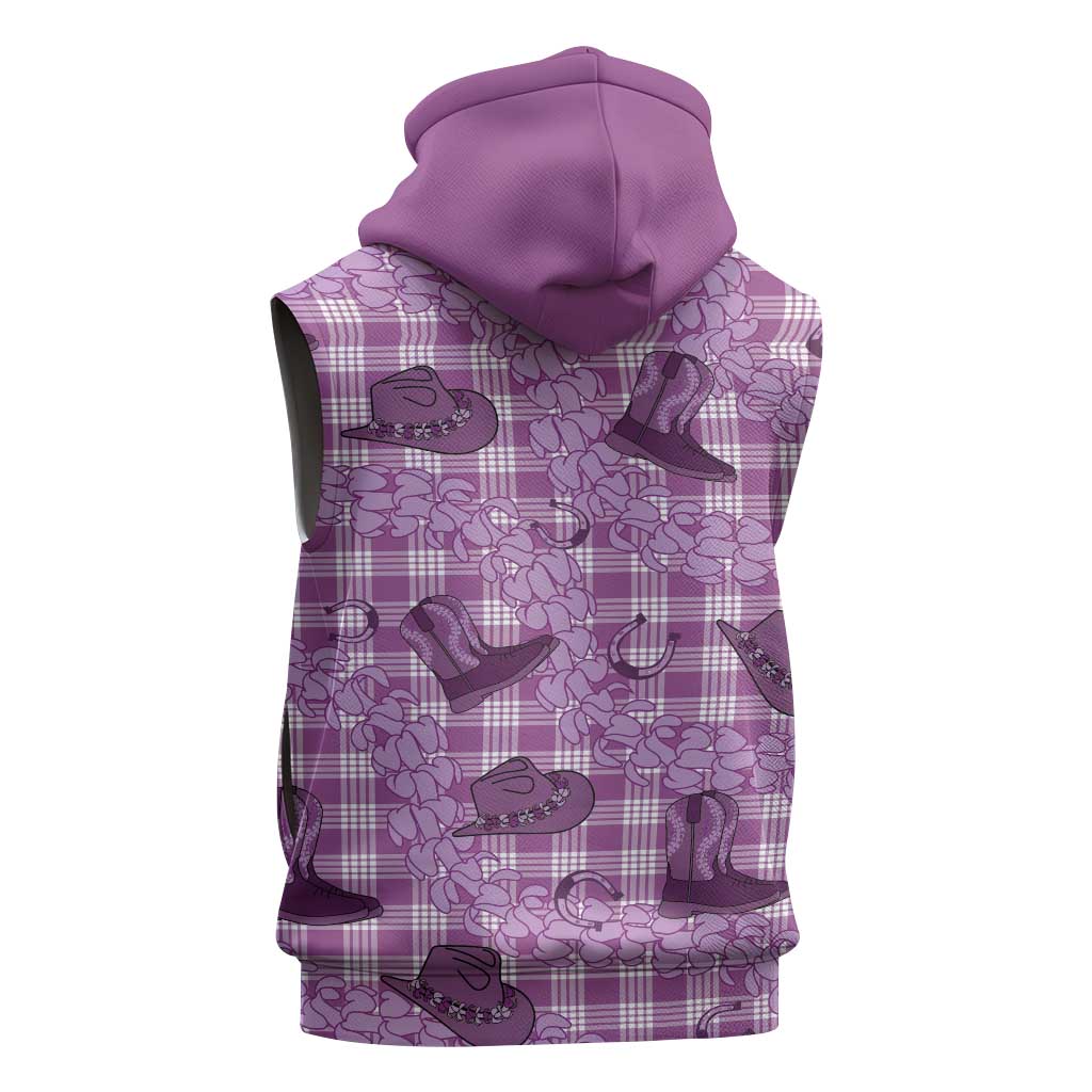 Purple Palaka Hawaii Cowboy Sleeveless Hoodie Puakenikeni Lei Paniolo Papale Seamless Vibes - Polynesian Pride