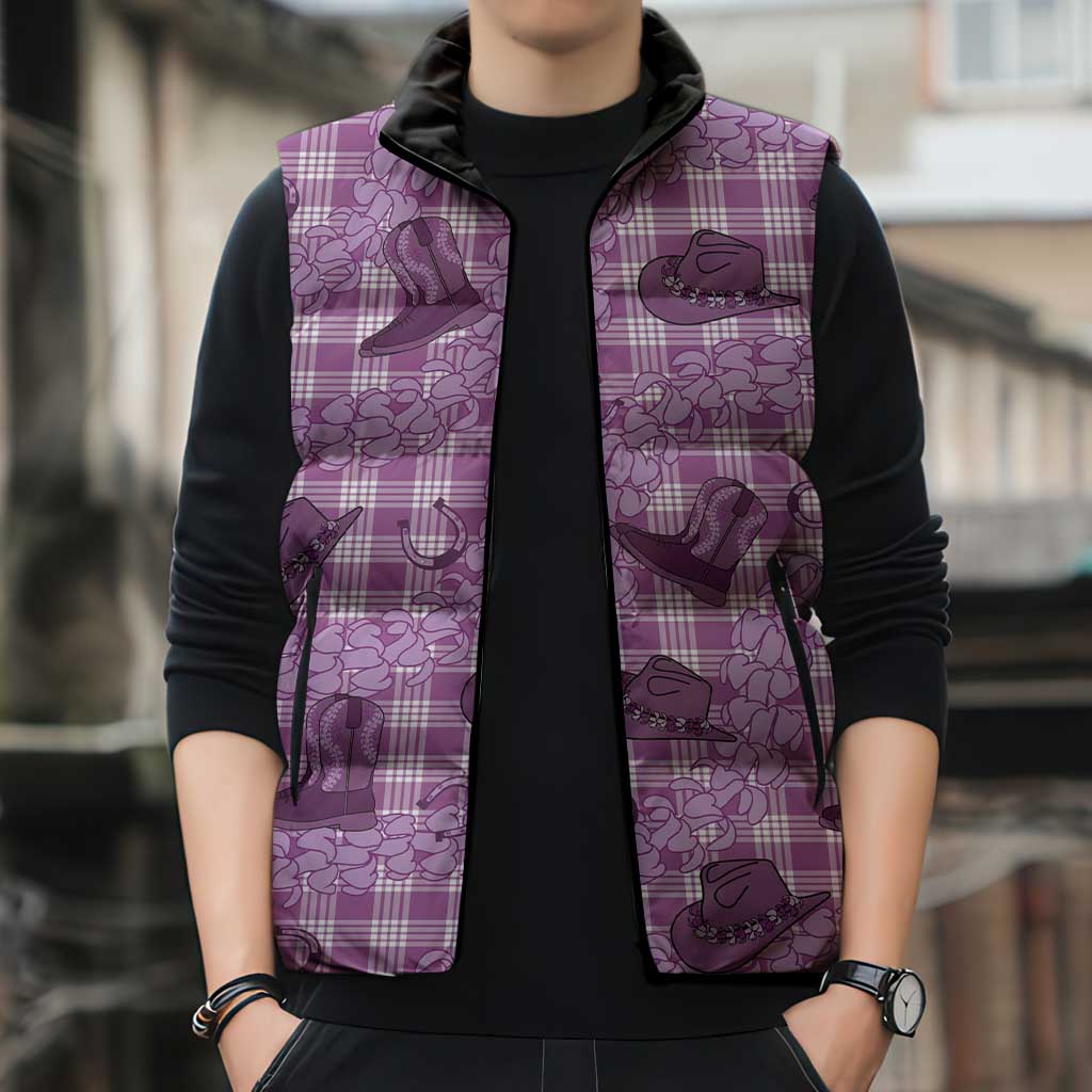 Purple Palaka Hawaii Cowboy Sleeveless Puffer Jacket Puakenikeni Lei Paniolo Papale Seamless Vibes - Polynesian Pride