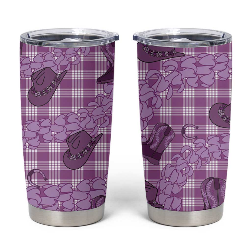 Purple Palaka Hawaii Cowboy Tumbler Cup Puakenikeni Lei Paniolo Papale Seamless Vibes - Polynesian Pride