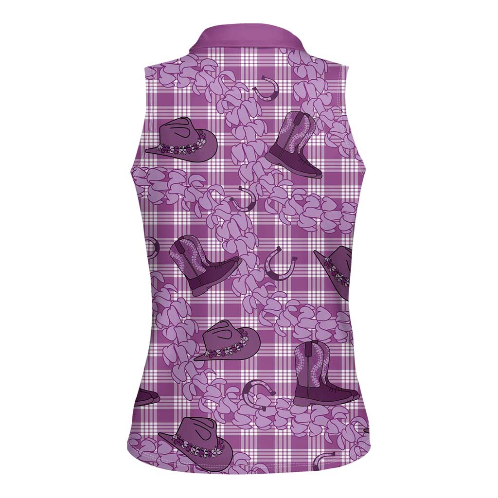 Purple Palaka Hawaii Cowboy Women Sleeveless Polo Shirt Puakenikeni Lei Paniolo Papale Seamless Vibes - Polynesian Pride