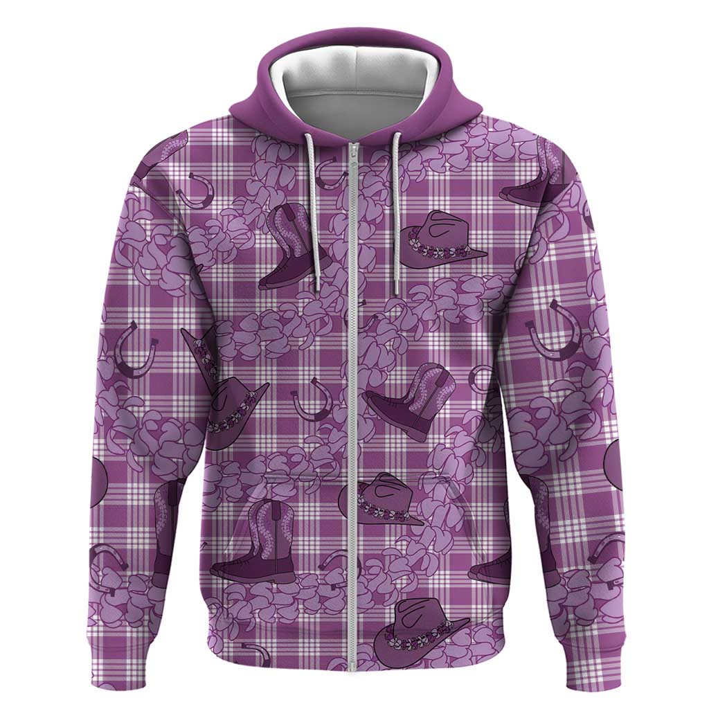 Purple Palaka Hawaii Cowboy Zip Hoodie Puakenikeni Lei Paniolo Papale Seamless Vibes - Polynesian Pride