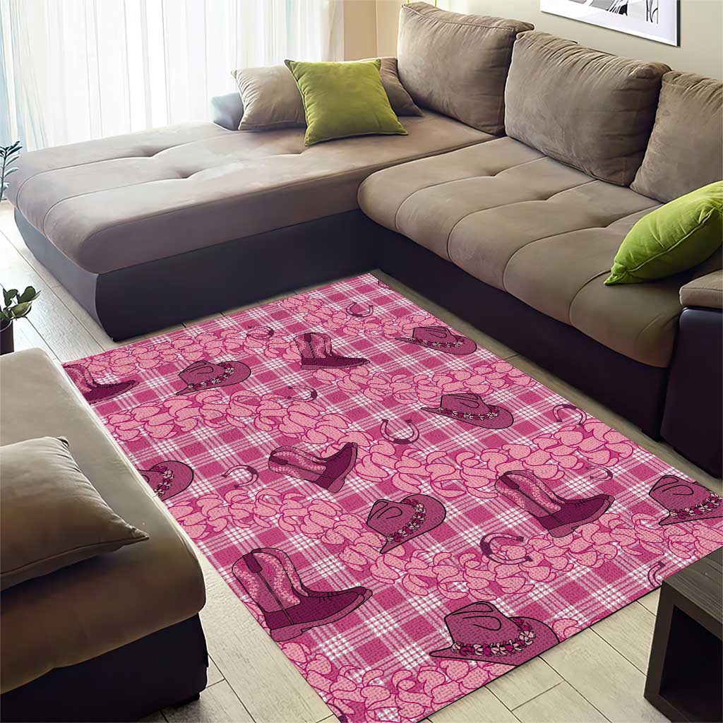 Pink Palaka Hawaii Cowboy Area Rug Puakenikeni Lei Paniolo Papale Seamless Vibes - Polynesian Pride