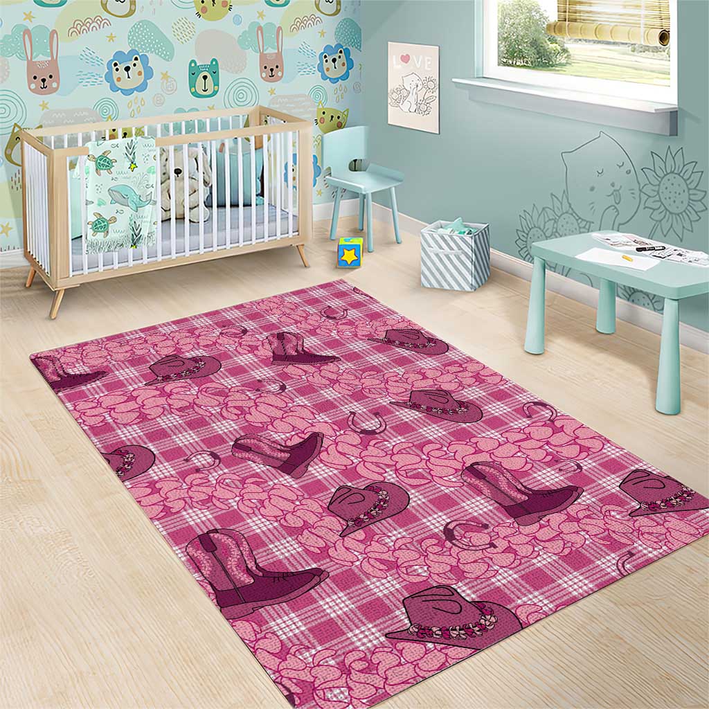 Pink Palaka Hawaii Cowboy Area Rug Puakenikeni Lei Paniolo Papale Seamless Vibes - Polynesian Pride