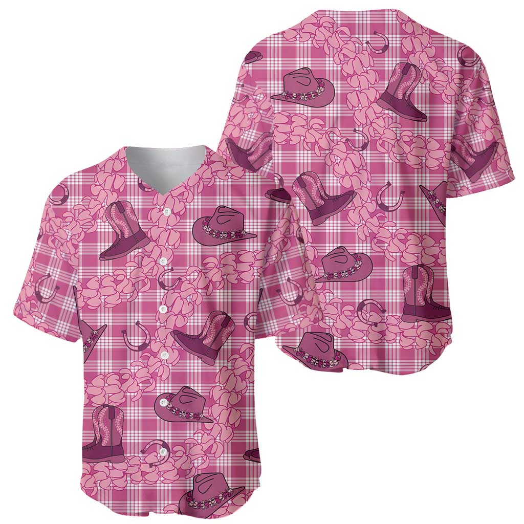 Pink Palaka Hawaii Cowboy Baseball Jersey Puakenikeni Lei Paniolo Papale Seamless Vibes - Polynesian Pride