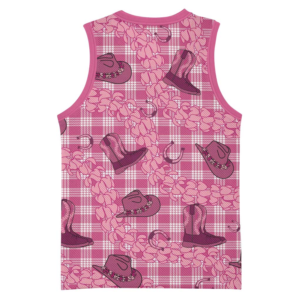 Pink Palaka Hawaii Cowboy Basketball Jersey Puakenikeni Lei Paniolo Papale Seamless Vibes - Polynesian Pride