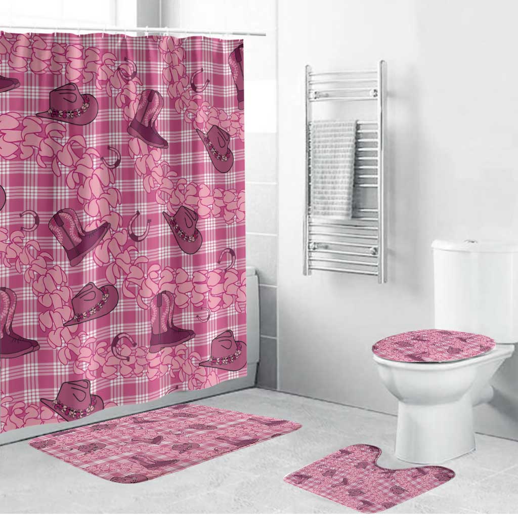Pink Palaka Hawaii Cowboy Bathroom Set Puakenikeni Lei Paniolo Papale Seamless Vibes - Polynesian Pride