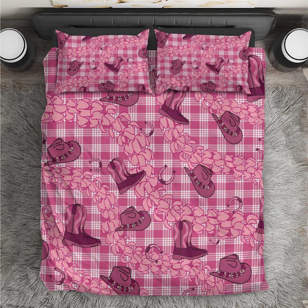 Pink Palaka Hawaii Cowboy Bedding Set Puakenikeni Lei Paniolo Papale Seamless Vibes - Polynesian Pride