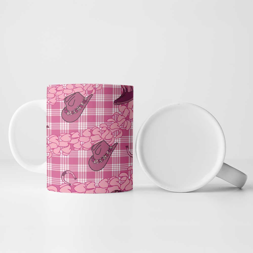 Pink Palaka Hawaii Cowboy Ceramic Mug Puakenikeni Lei Paniolo Papale Seamless Vibes - Polynesian Pride