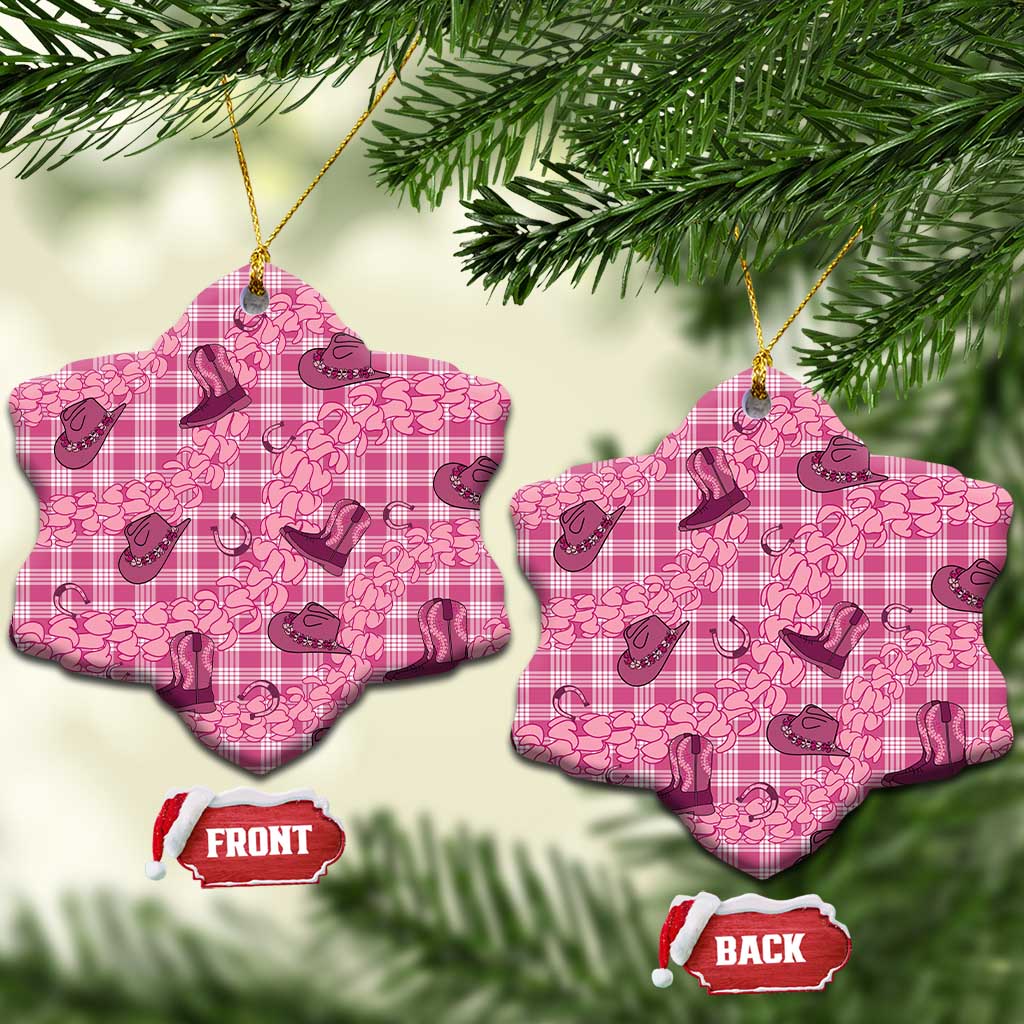 Pink Palaka Hawaii Cowboy Ceramic Ornament Puakenikeni Lei Paniolo Papale Seamless Vibes - Polynesian Pride