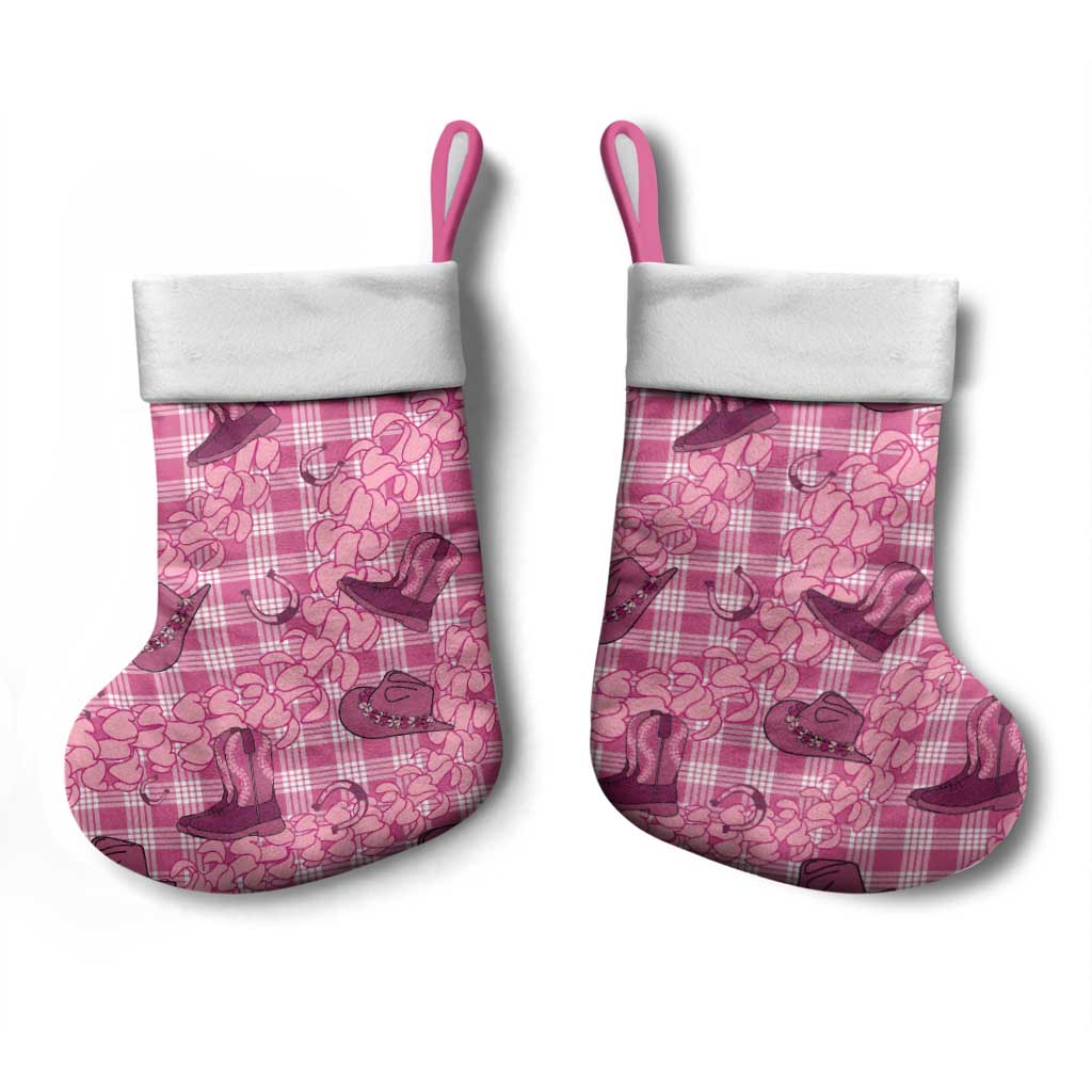 Pink Palaka Hawaii Cowboy Christmas Stocking Puakenikeni Lei Paniolo Papale Seamless Vibes - Polynesian Pride