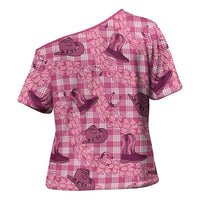 Pink Palaka Hawaii Cowboy Cross Shoulder Shirt Puakenikeni Lei Paniolo Papale Seamless Vibes - Polynesian Pride