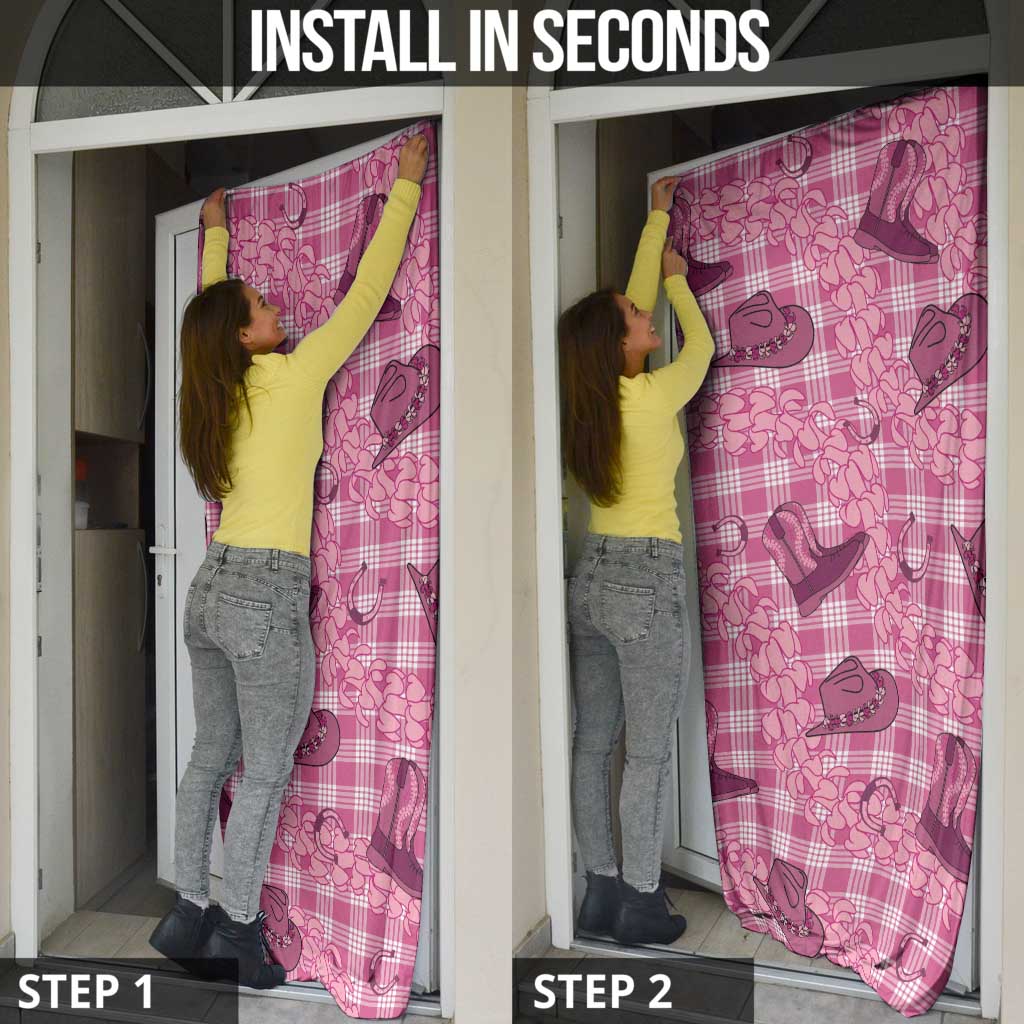 Pink Palaka Hawaii Cowboy Door Cover Puakenikeni Lei Paniolo Papale Seamless Vibes - Polynesian Pride