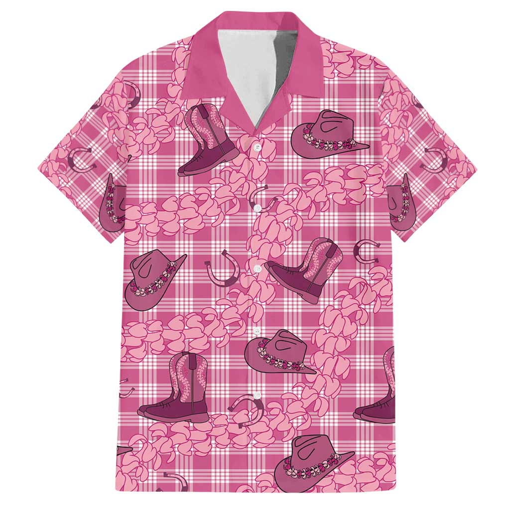 Pink Palaka Hawaii Cowboy Family Matching Long Sleeve Bodycon Dress and Hawaiian Shirt Puakenikeni Lei Paniolo Papale Seamless Vibes - Polynesian Pride