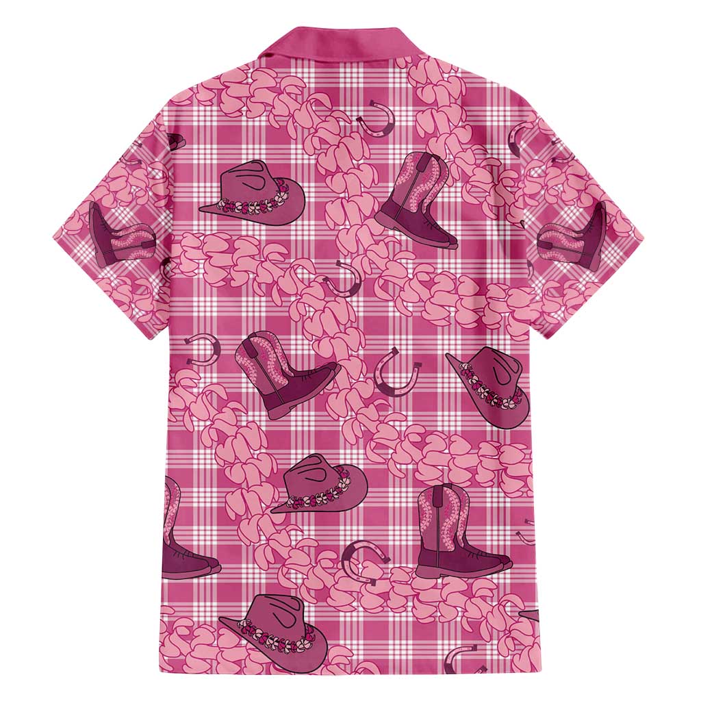 Pink Palaka Hawaii Cowboy Family Matching Long Sleeve Bodycon Dress and Hawaiian Shirt Puakenikeni Lei Paniolo Papale Seamless Vibes - Polynesian Pride