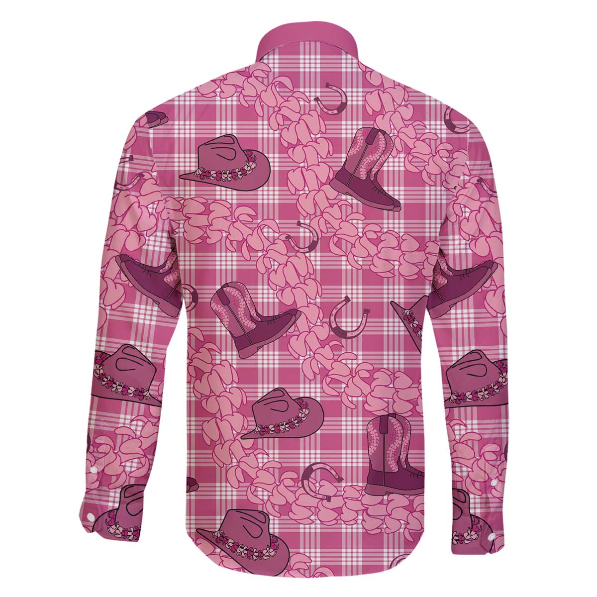 Pink Palaka Hawaii Cowboy Family Matching Off The Shoulder Long Sleeve Dress and Hawaiian Shirt Puakenikeni Lei Paniolo Papale Seamless Vibes - Polynesian Pride
