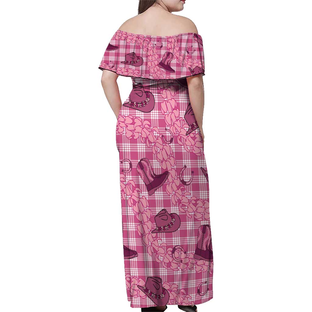 Pink Palaka Hawaii Cowboy Family Matching Off Shoulder Maxi Dress and Hawaiian Shirt Puakenikeni Lei Paniolo Papale Seamless Vibes - Polynesian Pride
